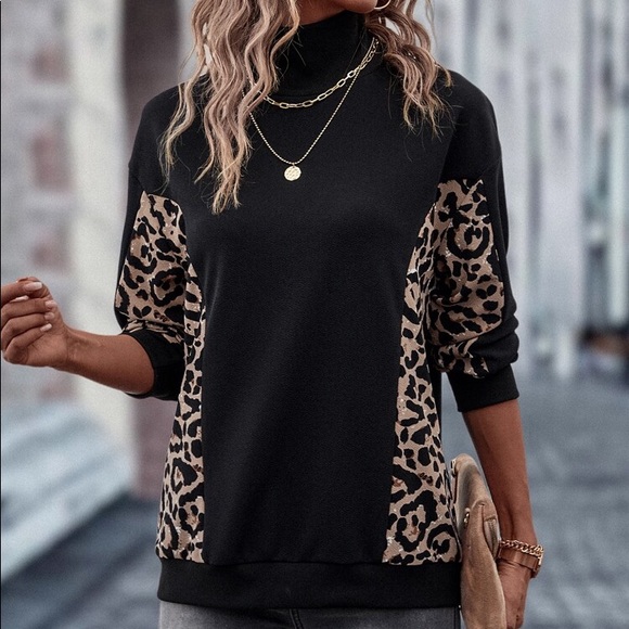 🐆 CASUAL BLACK LEOPARD LOOSE FIT HIGH NECK JUMPER! - Picture 6 of 10
